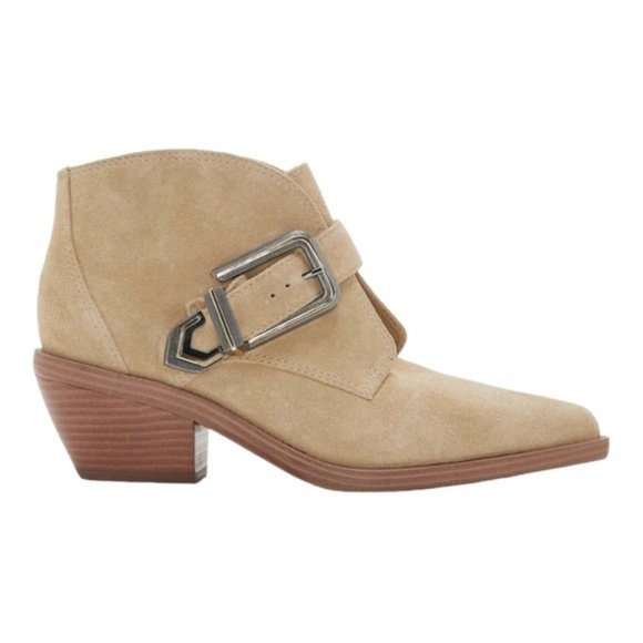 Vince Camuto Shoes - Vince Camuto Leather Suede Ashena Western Bootie Pointed Toe Beige Size 7.5 NWT